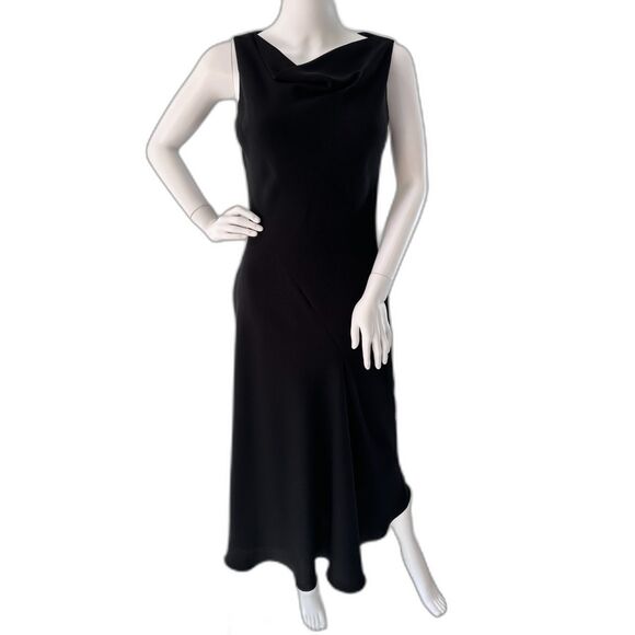 Vintage Y2k Jones New York Black Cowl Neckline Cocktail Midi Dress size 8 - Picture 1 of 7
